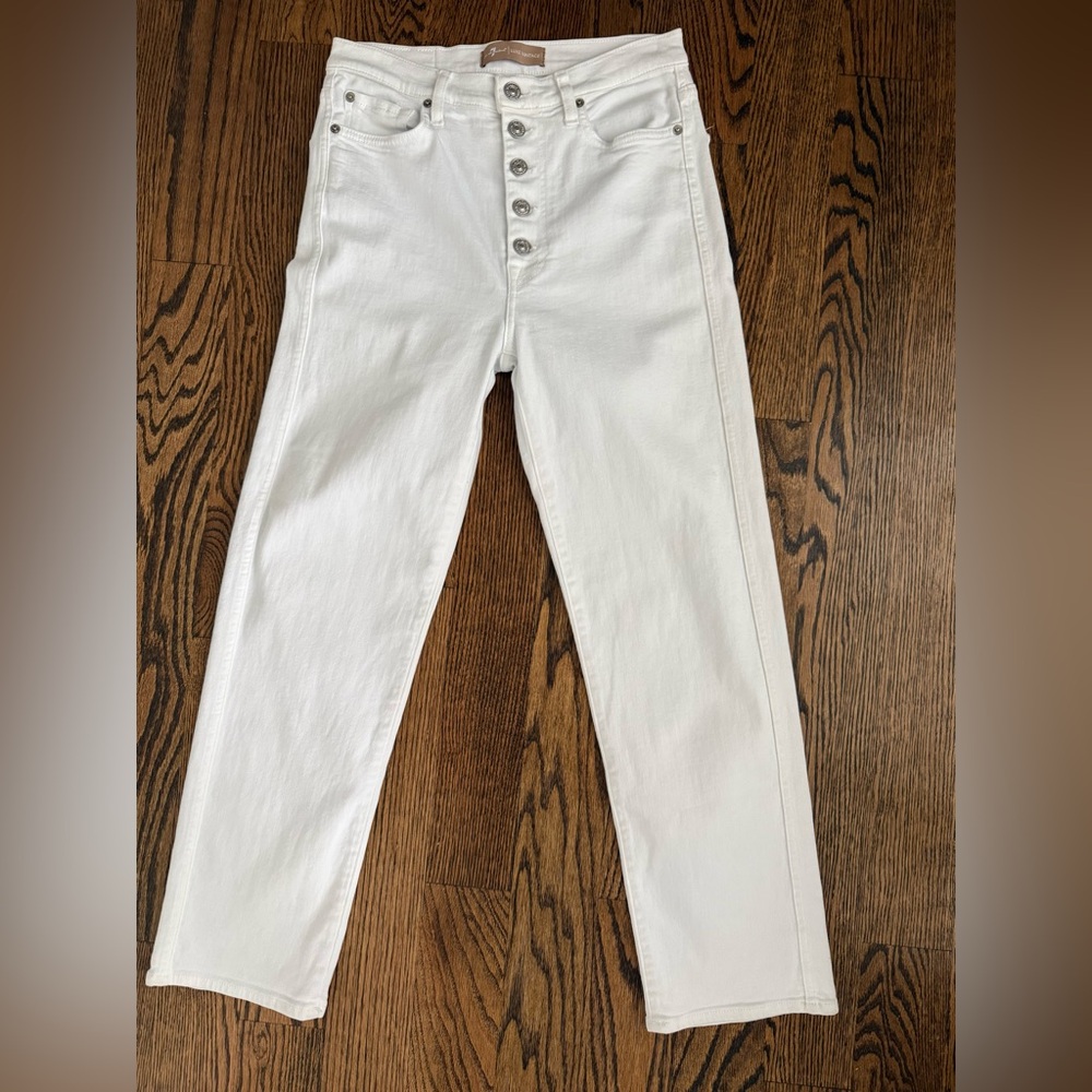 7 for all Mankind high rise white cropped straight jeans 28 6